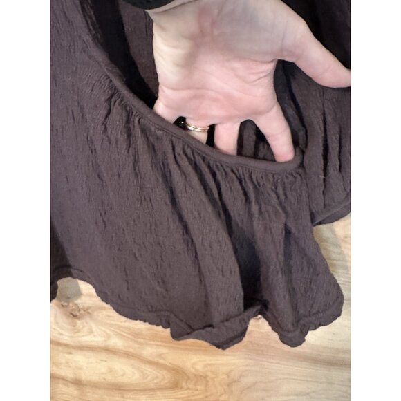 Free People FP Beach Bayside Mini Dress M Brown  Boho Hippie Peasant Top Tunic - Picture 6 of 8